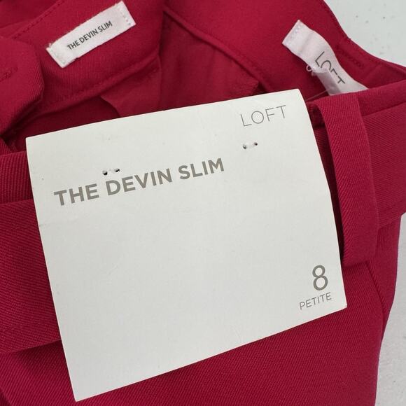 LOFT Devin Slim Pants Women's 8 Petite Red Tie Waist Straight Leg Stretch Cuffed - Picture 7 of 13